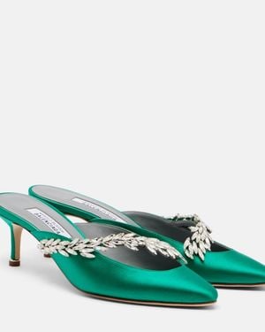 Balenciaga X Manolo Blahnik Embellished Satin Mules - Green