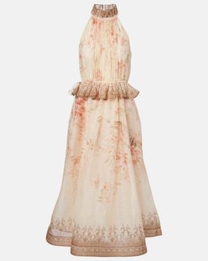 Zimmermann Illuminate Floral Linen And Silk Midi Dress - Natural