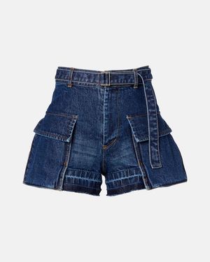 Sacai Belted Denim Shorts - Blue