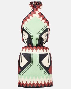 Johanna Ortiz Printed Halterneck Linen Minidress - Green