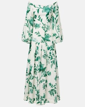 Agua Bendita Senlis Printed Off-Shoulder Linen Maxi Dress - Green