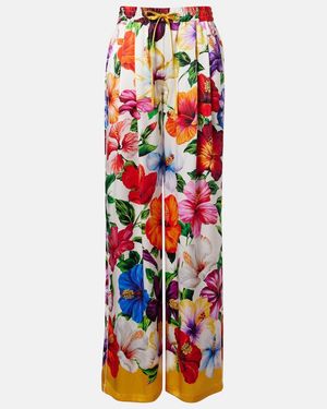 Dolce & Gabbana Floral Silk-Blend Satin Palazzo Trousers - Red