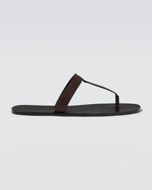 Saint Laurent Cassandre Leather Thong Sandals - Brown