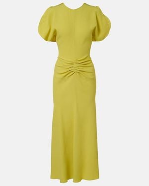Victoria Beckham Bela Gathered Crepe Satin Midi Dress - Green