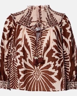 Poupette Ysee Printed Smocked Cotton Blouse - Brown