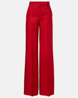 Max Mara Badesse Linen Wide-Leg Trousers - Red