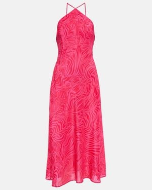 RIXO London Opal Silk Halterneck Midi Dress - Pink