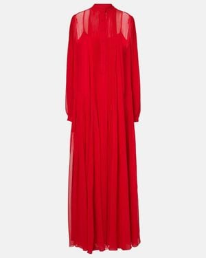 Costarellos Clarinda Pleated Silk Georgette Maxi Dress - Red