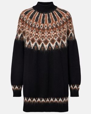 STAUD Liza Fair Isle Wool-Blend Sweater Dress - Black