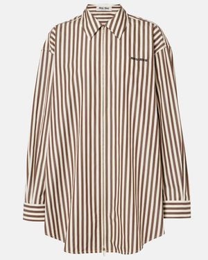 Miu Miu Zip-Up Striped Cotton Poplin Shirt Dress - White