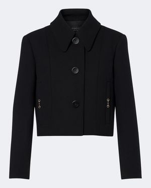 Gucci Cropped-Jacke Horsebit Aus Woll-Crepe - Blau