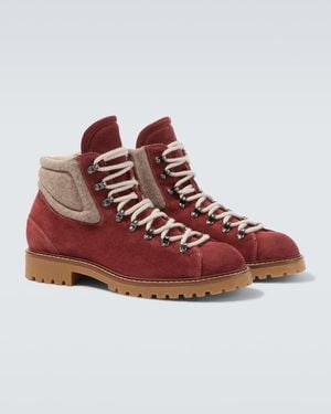Eleventy Suede Lace-Up Boots - Red