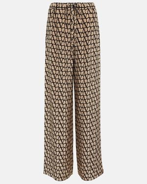 Valentino Toile Iconographe Silk Wide-Leg Trousers - Natural