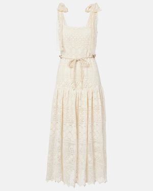 Zimmermann Indra Belted Cotton Lace Midi Dress - White