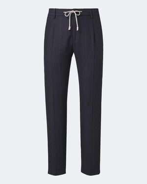 Eleventy Wool, Cotton, And Cashmere Tapered Trousers - Blue