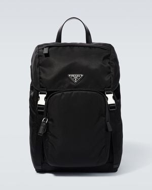 Prada Rucksack Aus Re-Nylon Mit Leder - Schwarz