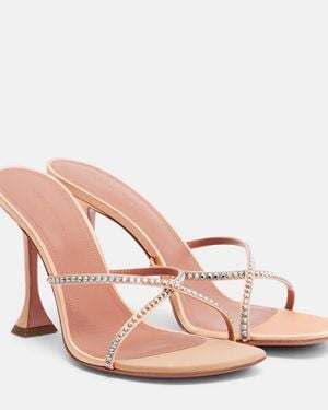 AMINA MUADDI Sally Crystal-Embellished Satin Mules - Pink