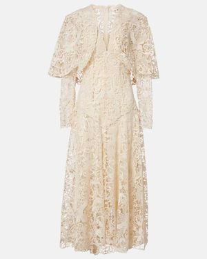 Zimmermann Hypnotic Memento Bird Cape-Effect Guipure Lace Midi Dress - Natural