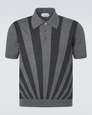 Versace Intarsia Virgin Wool Polo Jumper - Grey