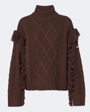 Goldbergh Brit Cable-Knit Fringed Wool Sweater - Brown