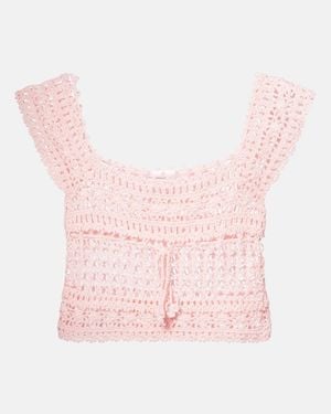 Anna Kosturova Deauville Crochet Cotton Crop Top - Pink