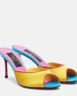 Dolce & Gabbana Keira Leather-Trimmed Satin Mules - Blue