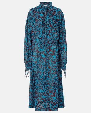 Dries Van Noten Printed Ruffled Shirt Dress - Blue