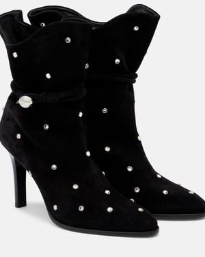 Isabel Marant Lolya 90 Embellished Suede Ankle Boots - Black