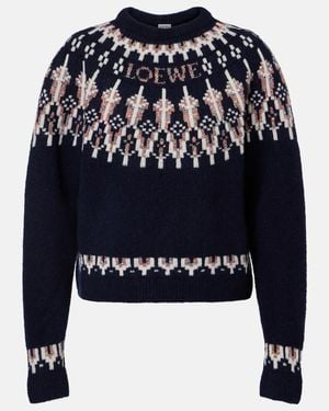 Loewe Fair Isle Sequined Wool-Blend Jumper - Blue