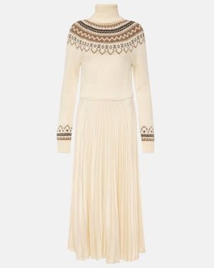 Polo Ralph Lauren Creampattern Turtleneck Fair-isle Wool-blend Midi Dress - Natural