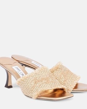 Jimmy Choo Alexia 70 Logo Woven Lame Mules - Natural