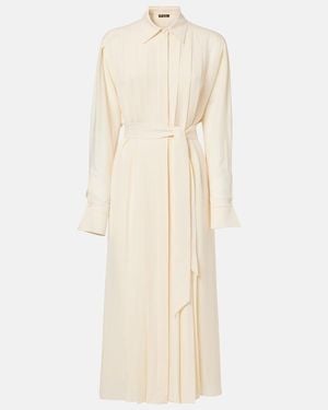 Loro Piana Lorely Pleated Georgette Midi Dress - Natural