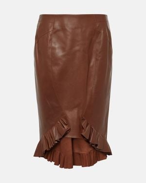 Tom Ford Ruffled Leather Midi Skirt - Brown