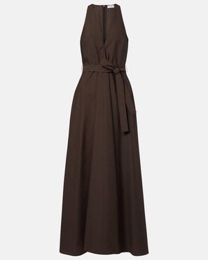 Brunello Cucinelli Belted Cotton-Blend Maxi Dress - Brown