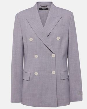 Versace Melange Wool-Blend Blazer - Purple