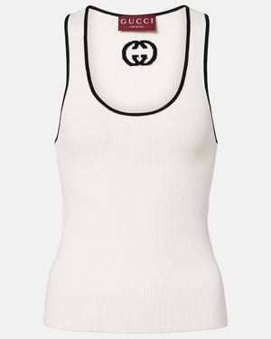 Gucci Ribbed-Knit Cotton-Blend Tank Top - White