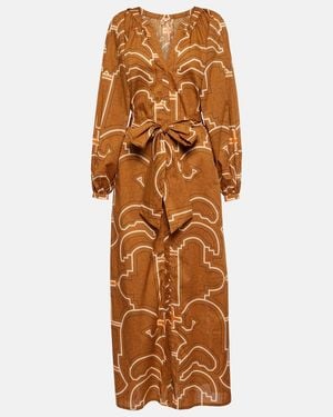 Johanna Ortiz Printed Balloon-Sleeve Cotton Maxi Dress - Brown