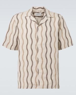 Frescobol Carioca Roberto Printed Linen Bowling Shirt - Natural