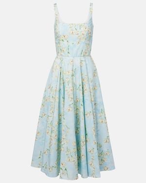 Emilia Wickstead Mona Floral Cotton Midi Dress - Blue