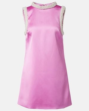Self-Portrait Faux Pearl-Trimmed Satin Minidress - Pink