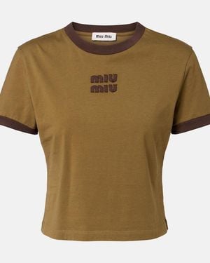 Miu Miu Logo Cotton Jersey T-Shirt - Green