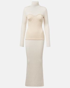 Jean Paul Gaultier Ribbed-Knit Wool-Blend Maxi Dress - Natural
