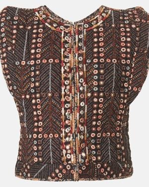 Isabel Marant Cerza Embroidered Embellished Cotton Cardigan - Black