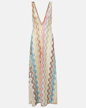Missoni Maxikleid Zigzag Aus Haekelstrick - Mettallic