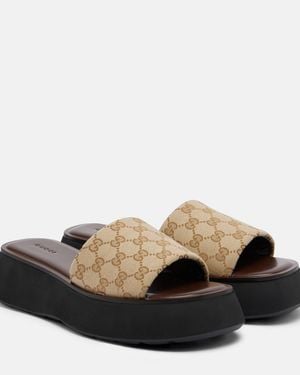 Gucci Plateau-Pantoletten Gg Aus Canvas - Schwarz