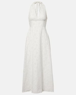 Posse Salma Embroidered Halterneck Cotton Midi Dress - White