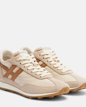 Hogan H699 Suede-Trimmed Canvas Sneakers - Natural