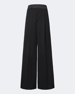 Saint Laurent Pleated Wool Wide-Leg Trousers - Black