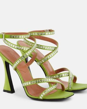 D'Accori Carre Embellished Satin Sandals - Green