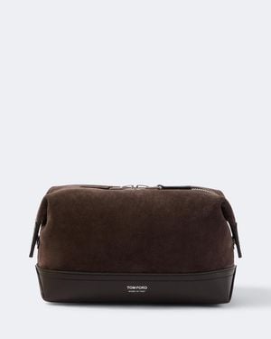 Tom Ford Leather-Trimmed Suede Toiletry Bag - Brown